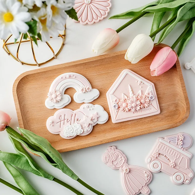 Birthday Fondant Cookie Mold Baby Shower Party Cookie Embossing Mold Biscuit Dessert Wedding Cake Decorating Baking Supplies