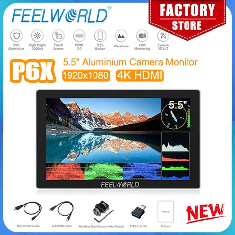 FEELWORLD P6X 5.5 인치 모니터 터치 스크린 4K HDMI 1920x1080 픽셀 알루미늄 DSLR 카메라 필드 모니터