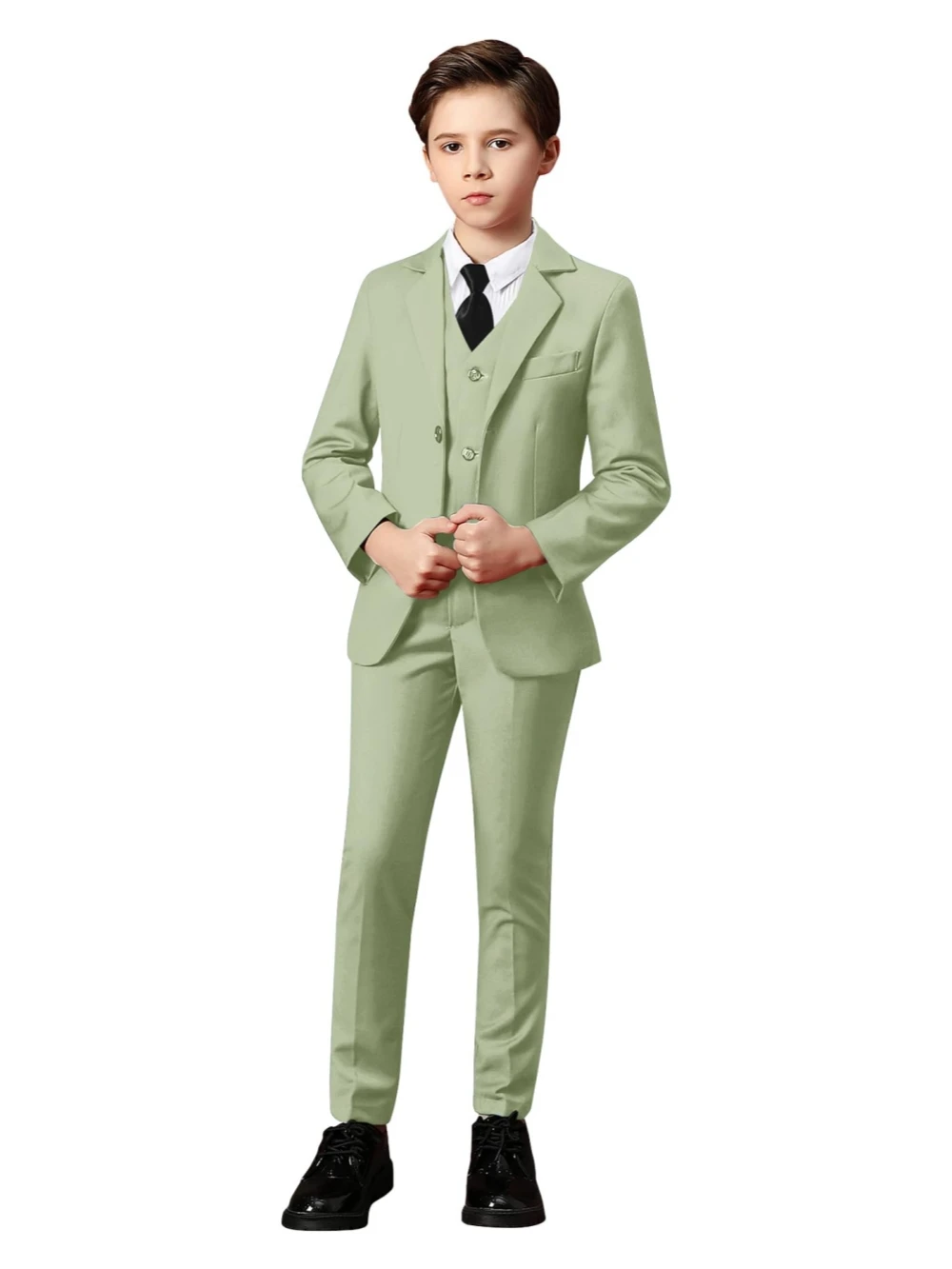 Txjojn الأولاد الصلبة البدلة مجموعة 3 قطع مثالية للحفلات الذكية أنيقة محززة التلبيب الاطفال الدعاوى خاتم الزواج حامل الزي 2-20T #6