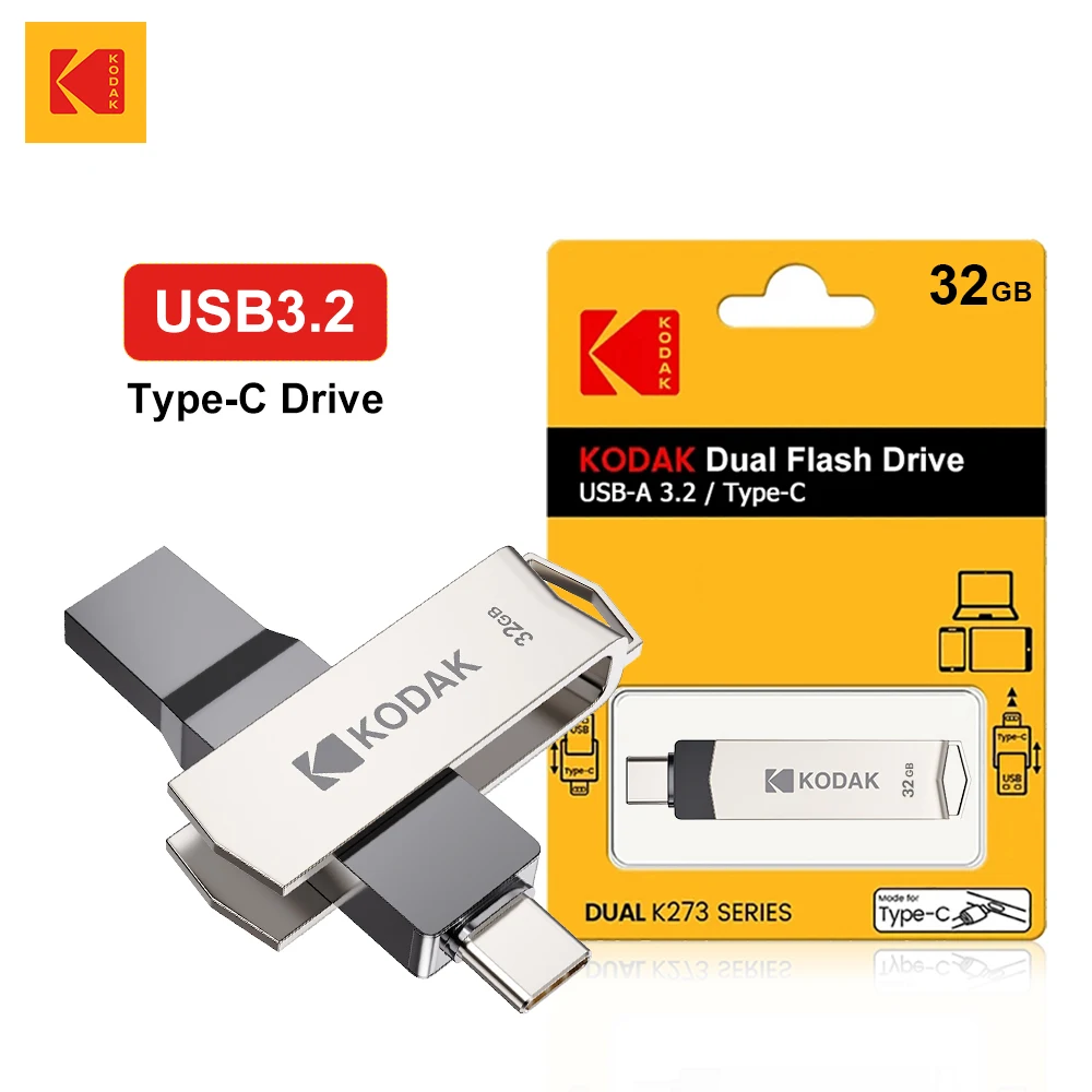 

KODAK USB3.2 Type C Flash Drive 256GB 128GB 64GB 32GB Pendrive High Speed Dual Memory Stick For Smartphone Laptop