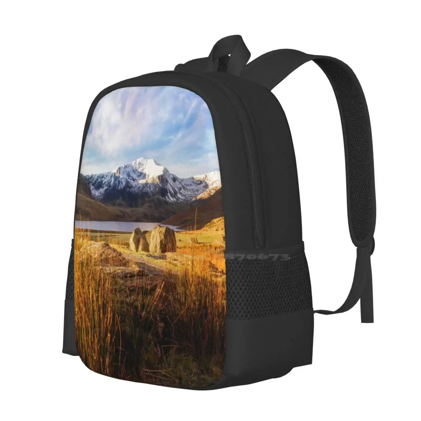 Glyder Fawr And Llyn Ogwen Hot Sale Schoolbag Backpack Fashion Bags Landscape Wales Lake Glyder Fawr Rocks Range Fall Glyders