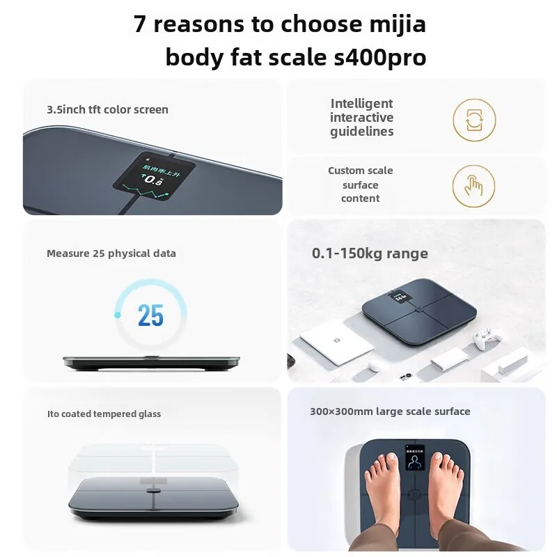 Xiaomi Mijia Body Fat Scale S400 Pro TFT Color Screen Bluetooth5.1 3.5in Smart Home Body Composition Scale Work with Mi Home App