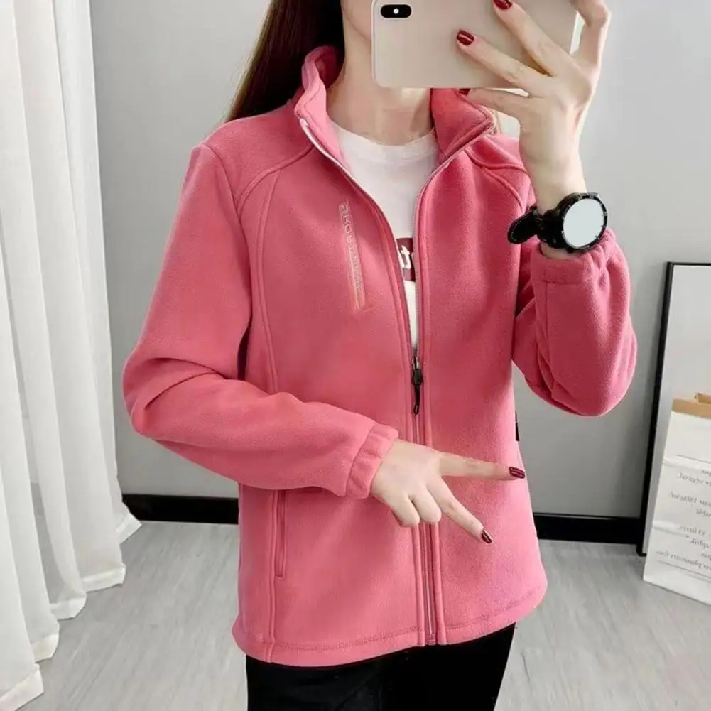 

Stand Collar Women Winter Jacket Sporty Polar Fleece Women's Coat with Stand Collar Zip-up Design Thermal Cardigan for Exercise