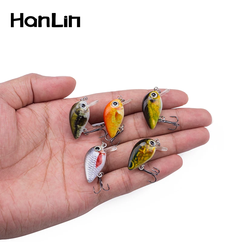 Hanlin 5pcs/Suit 28mm/1.5g Mini Fishing Lures Bionic Baits Artificial Hard Bait Wobblers Crankbait Perch Carp Fishing Pike Bass