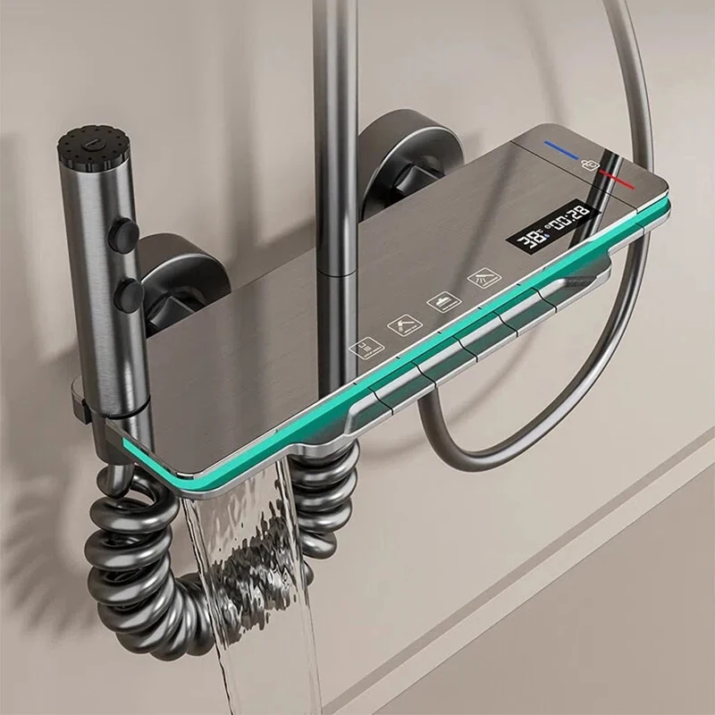 ذكي شاشة ديجيتال الحمام دش مجموعة تأثيرات الإضاءة المحيطة المنزلية مفاتيح البيانو نظام دش مضغوط مجموعة #5