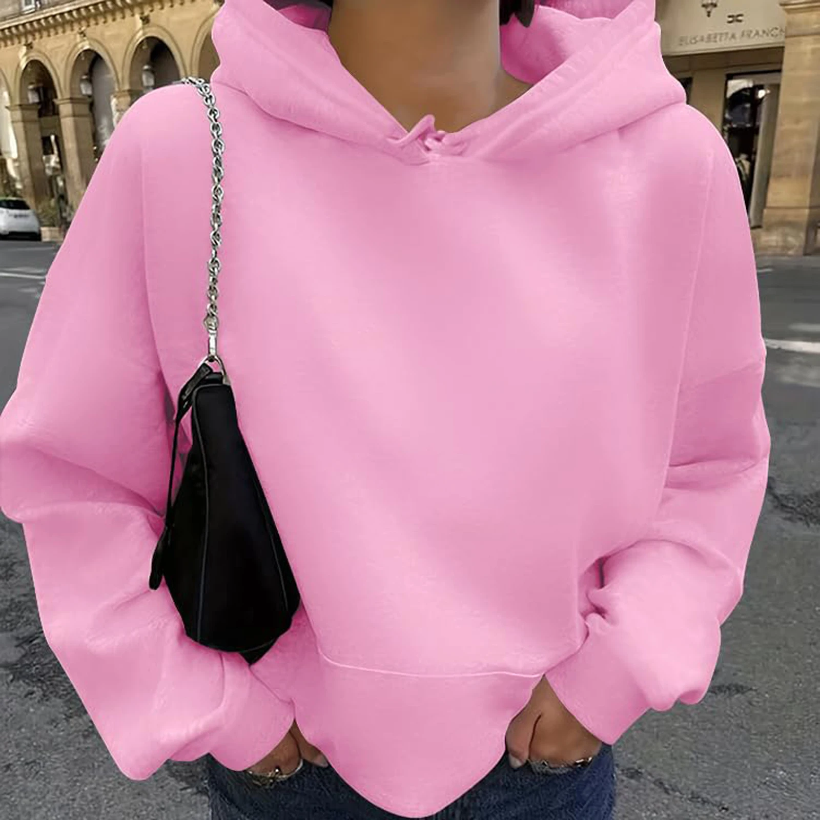 Tops para mujer, moda informal, manga larga, cuello redondo, Sudadera con capucha, Jersey, Top con bolsillos, sudaderas con capucha, ropa de invierno para mujer