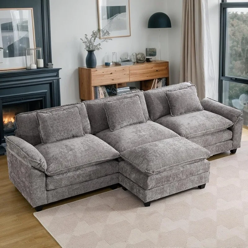 

Sectional Sofa Comfy Cloud Couch, Modern Velvet Sofa Sleeper Deep Seat Couches with Ottoman/Pillows for Living Roo