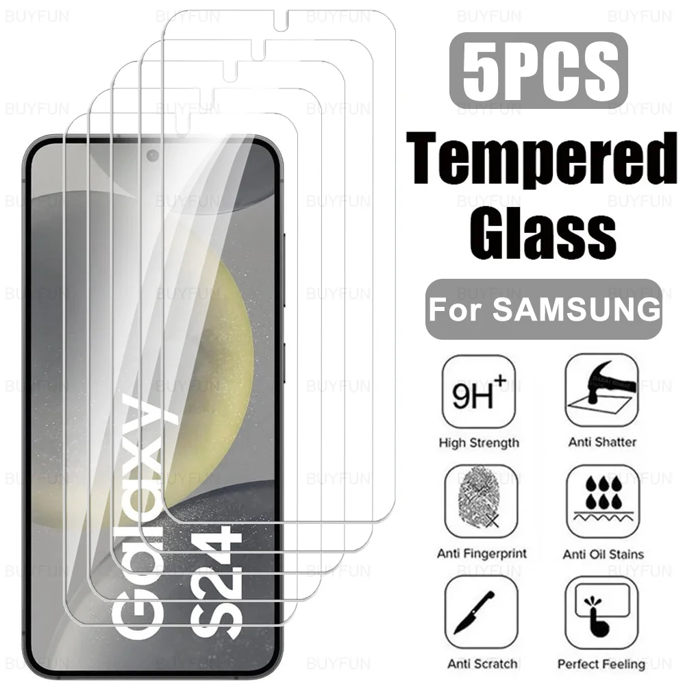 5 قطعة الزجاج المقسى لسامسونج غالاكسي S24 5G حامي الشاشة الزجاج لسامسونج S24 FE S25 الترا S24Ultra S 24 25 Plus S25Ultra