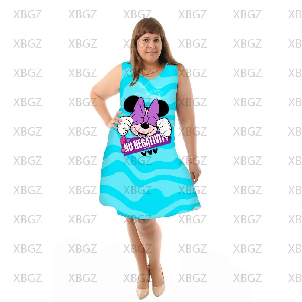 Sexy Plus Size Dresses for Women 4xl 5xl 6xl Mickey Disney Sleeveless Summer Woman 2022 Beach Dress Elegant Chubby Fashion Chic