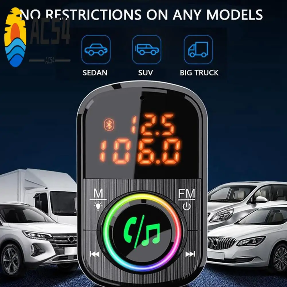 AC54-BC71 Car Bluetooth 5.0 FM Transmitter QC3.0 Fast Charge PD Car Charger MP3 Player Adapter With Ambient Light 12V-24V