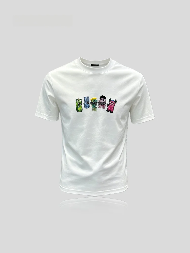 New 2026 IT  Short Sleeve Men's Thin Painted Embroidered Fashionable Versatile High-End Feeling Top Cotton Regular Fit Su...