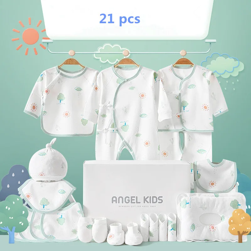 21/24pieces/lot Newborn Baby Clothes Sets For Baby Girls 100% Cotton Infant Spring Autumn Clothes Outfits Baby Rompers Hat Bibs