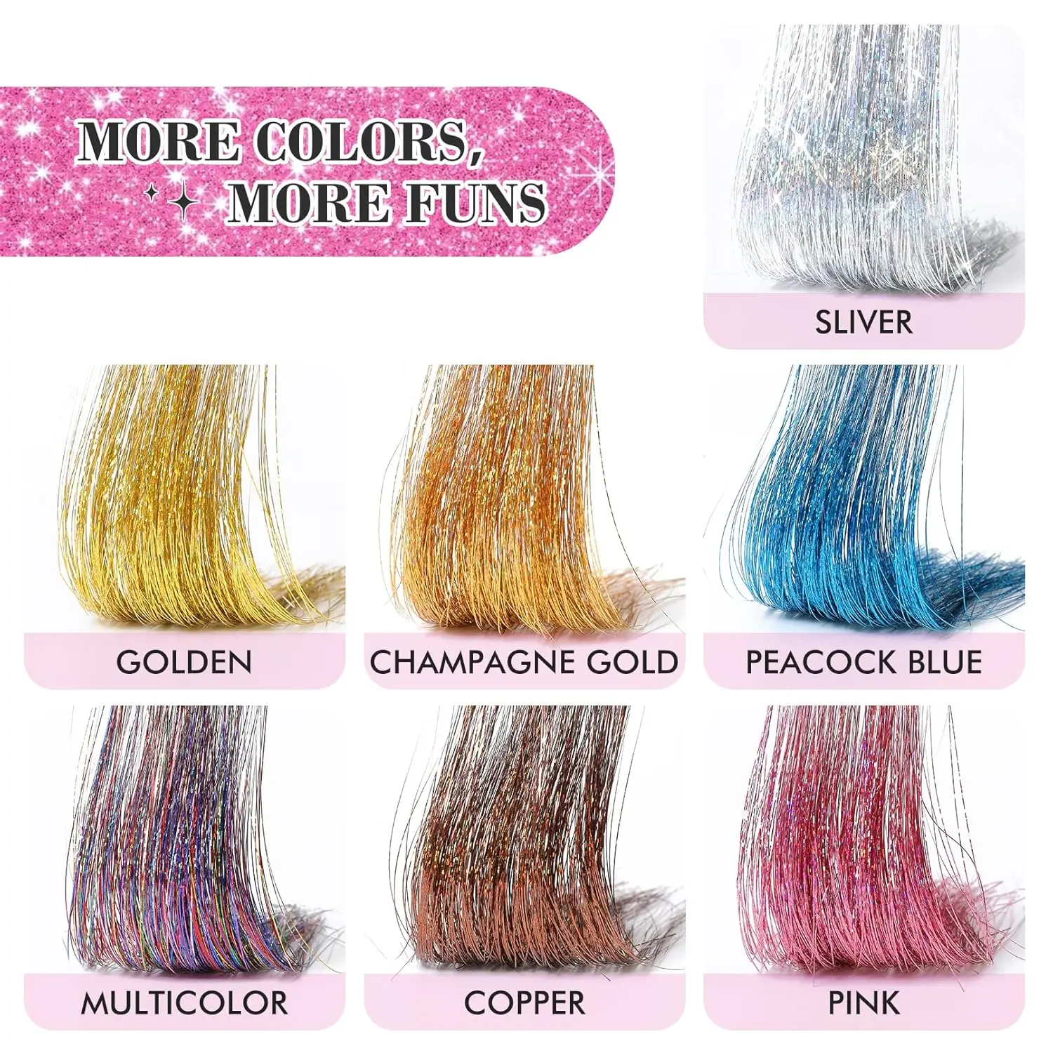 Clip Hair Tinsel, 6PCS Clip in Hair Tinsel Kit 20