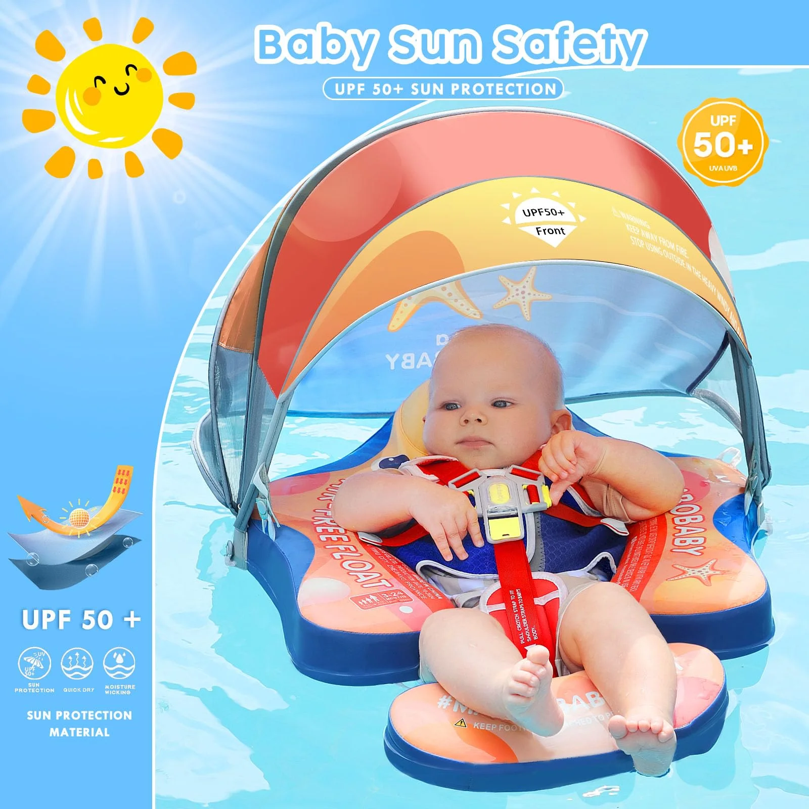 Mambobaby Float Leather: Cloud-Soft Touch Sunshade Safe Harness Technology Baby Swim Ring Toddler Pool Float Infant Swim Circle