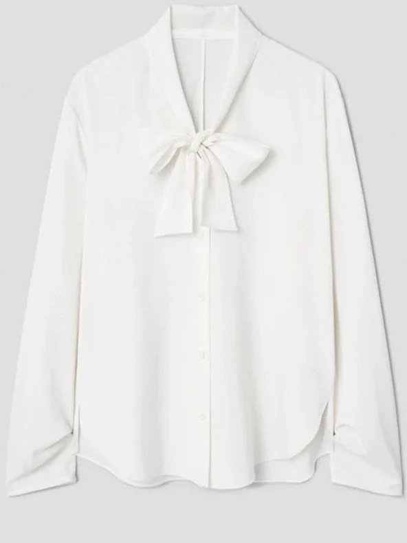 エレガントな V ネック サッシュ シャツ 通勤 多用途 シック ポスター スタイル 長袖 ルーズ フィット 韓国版 薄い素材 プリント