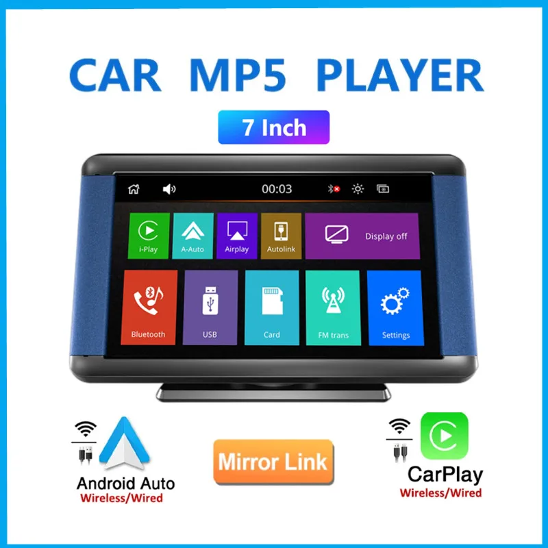 

7 inches Car Monitor CarPlay HD Screen Reversing Camera Android-Auto Bluetooth Handsfree FM Transmitter USB TF MP5 Player B300C