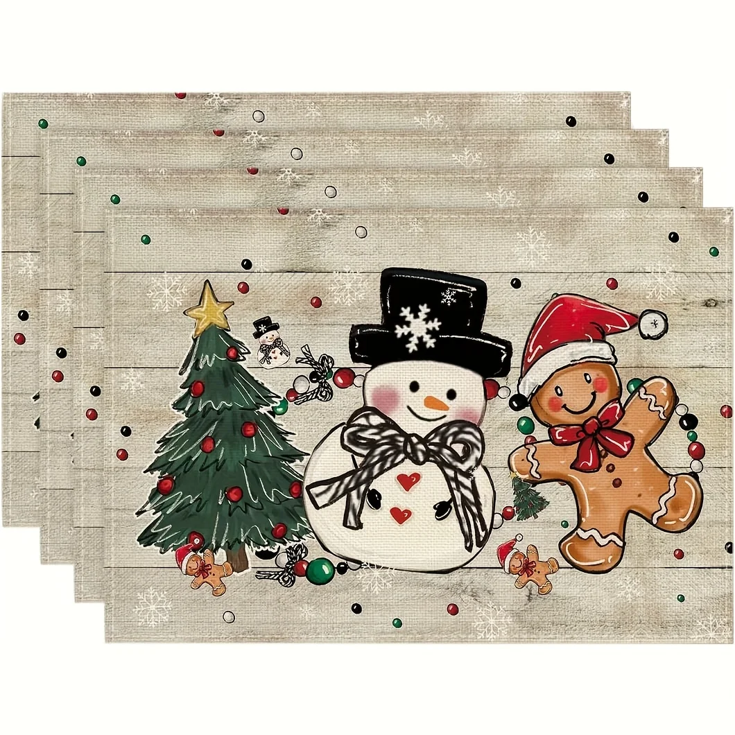 Snowman Gingerbread Printed Placemats Table Decor Perfect Kitchen Meals Dining Room Casual Xmas Parties Family Dinners Decor