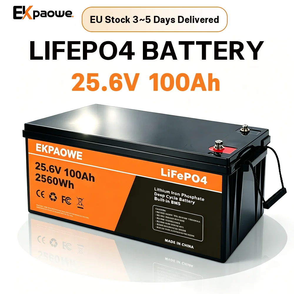 Bateria LiFePO4 EKPAOWE 24V 100Ah 2560Wh 12V100Ah 25.6V 12.8V z inteligentnym systemem BMS, ogniw klasy A+, 6000 cykli, maksymalne wykorzystanie 4S4P 2S4P 48V 400Ah, do falowników, kamperów, łodzi,