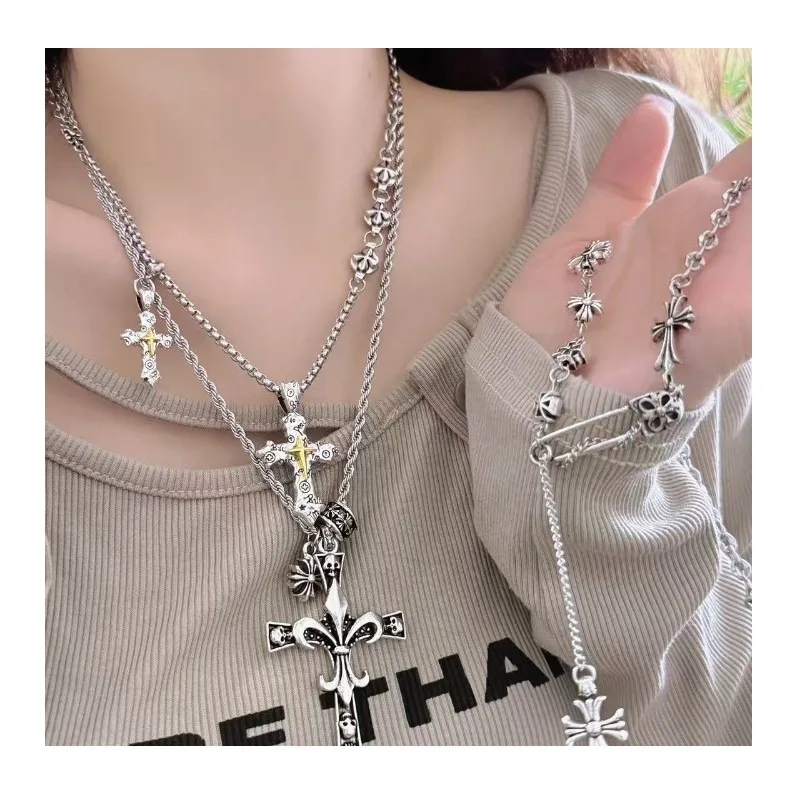 

Sweet Cool Babes Wind Pin Cross Necklace Female High Sense Niche Star Neck Chain Collarbone Chain Accessories