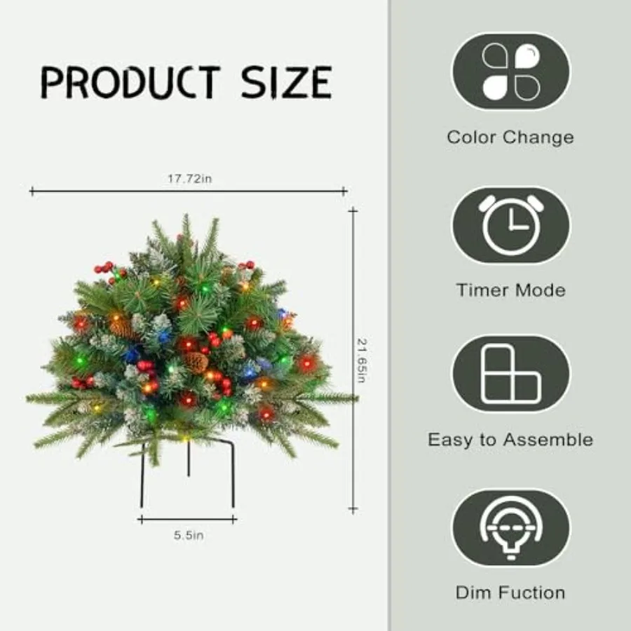 Christmas Tree Urn Filler, Battery Operated with Timer, Pre-lit Warm White and Multi-Color Changing LED Lights, Artificial Xmas