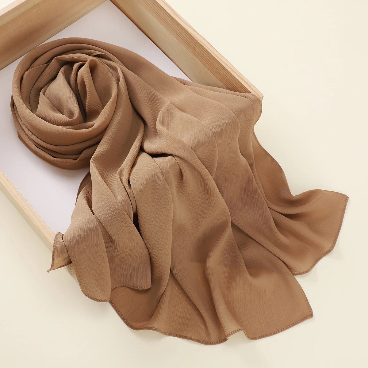 Heavy Crinkle Chiffon Scarf with Box Women Plain Hijab Wrap Solid Shawls Headband Muslim Hijab Headscarf Foulard Femme