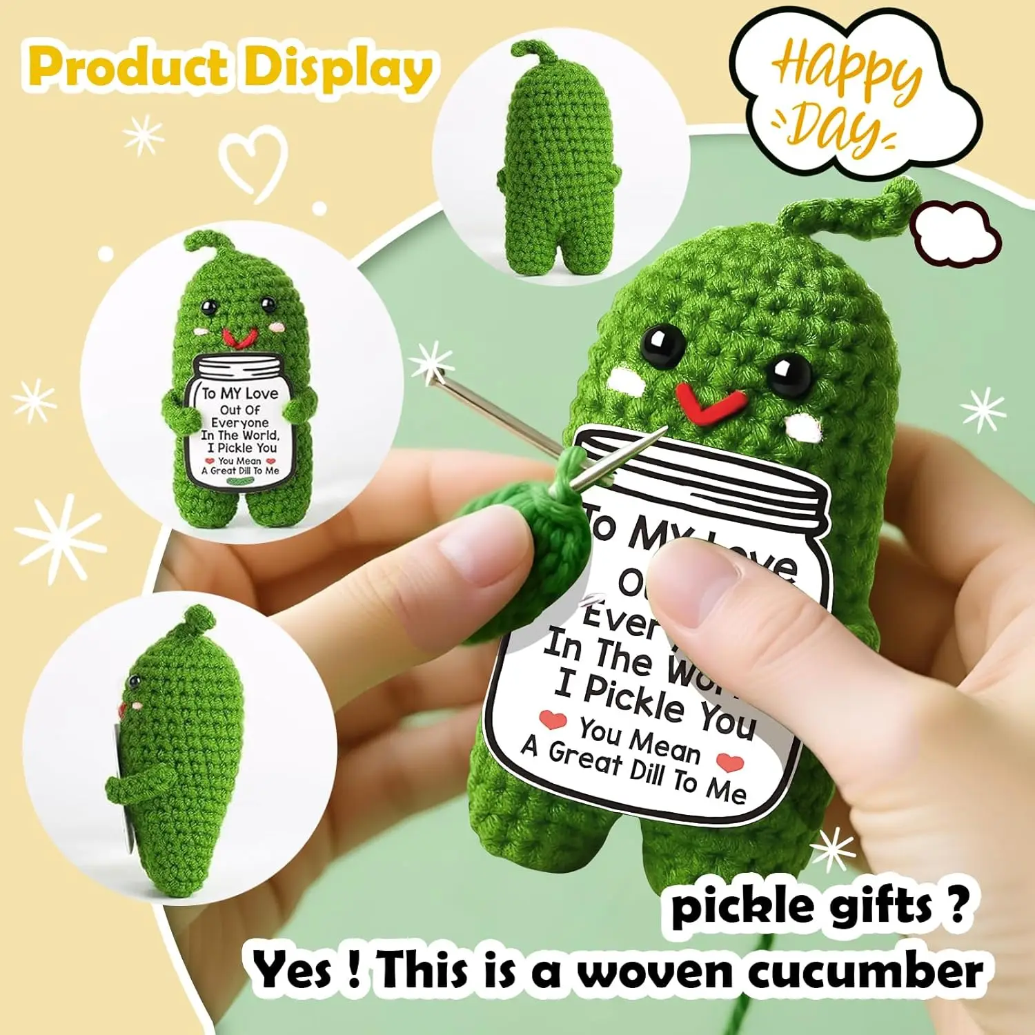 Positive Pickle Potato Avocado Crochet Funny Gifts for Women Men Handmade Crochet for Desk Office Decoration view 3