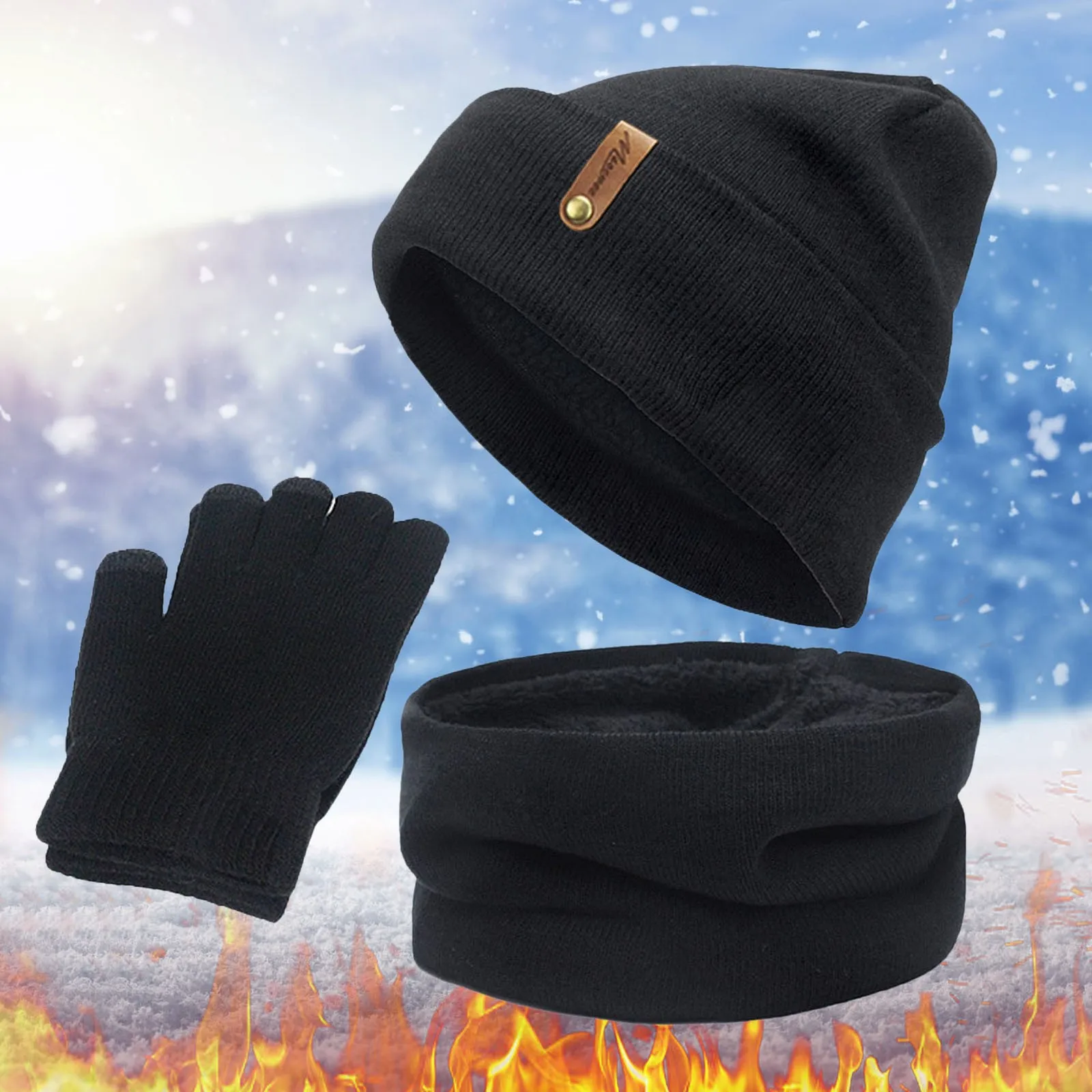 

Set Warm Screen Autumn Gloves Scarf Winter Hat Three Snow Winter Scarf Gloves Knit Light Cap Slouchy Hat Wool Women&Men Pieces