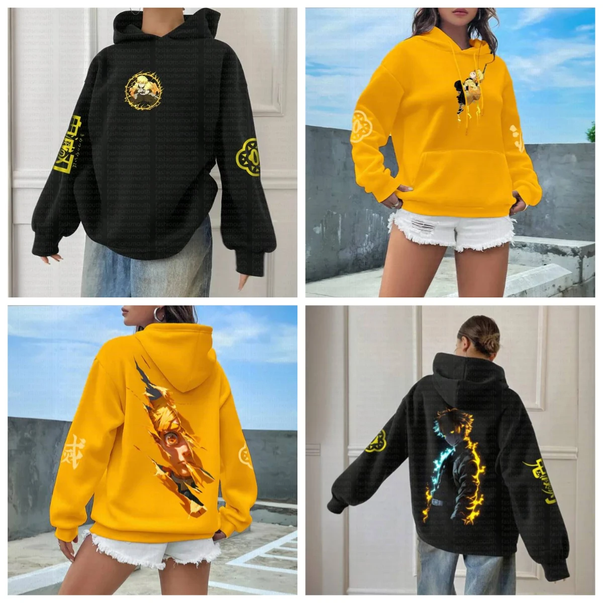 Kimetsu No Yaiba للجنسين هوديي شيطان القاتل مزيج القطن مقنعين البلوز تنفس الدافئة فضفاضة تناسب المشي لمسافات طويلة الطرف #1