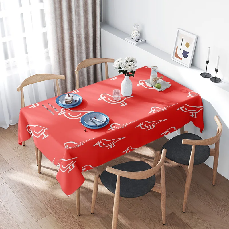 

Modern Nordic Style Printed Tablecloth Rectangular Non-Slip Waterproof Red White Floral Flower Design Decoration Home Decoration