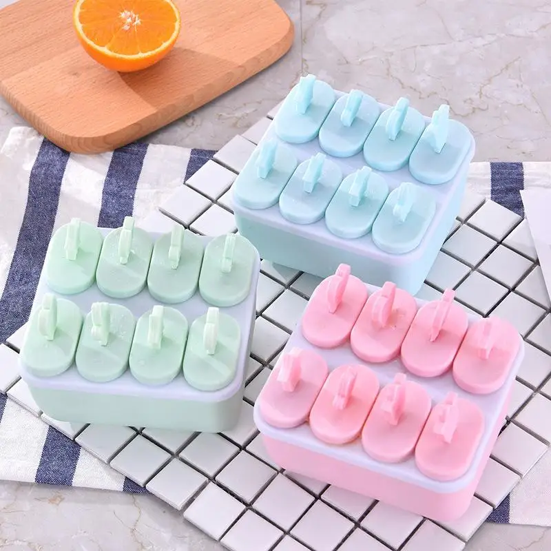 8 Hole Plastic Ice Cream Mold With Reusable Stick Chocolate Dessert Easy Release Mold Kids Popsicle Mold Tray DIY Ice Maker Tool