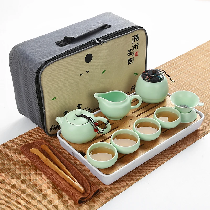 Portable travel tea set a pot of four cups outdoor travel Kung Fu teapot Quik Cup ceramic custom logo