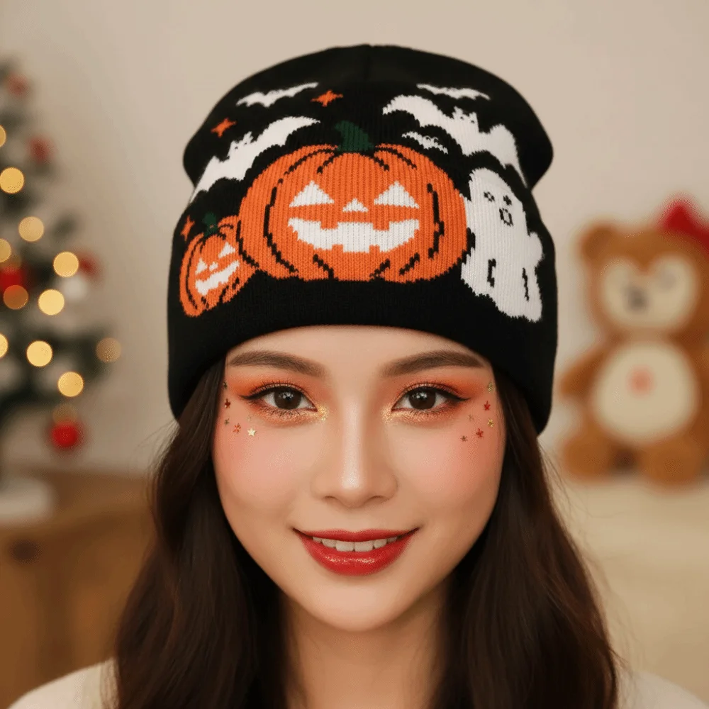 Streetwear Headwear Thermal Halloween Beanie Elastic Breathable Pumpkin Bonnets Flexible Cozy Ghost Skullies Couples