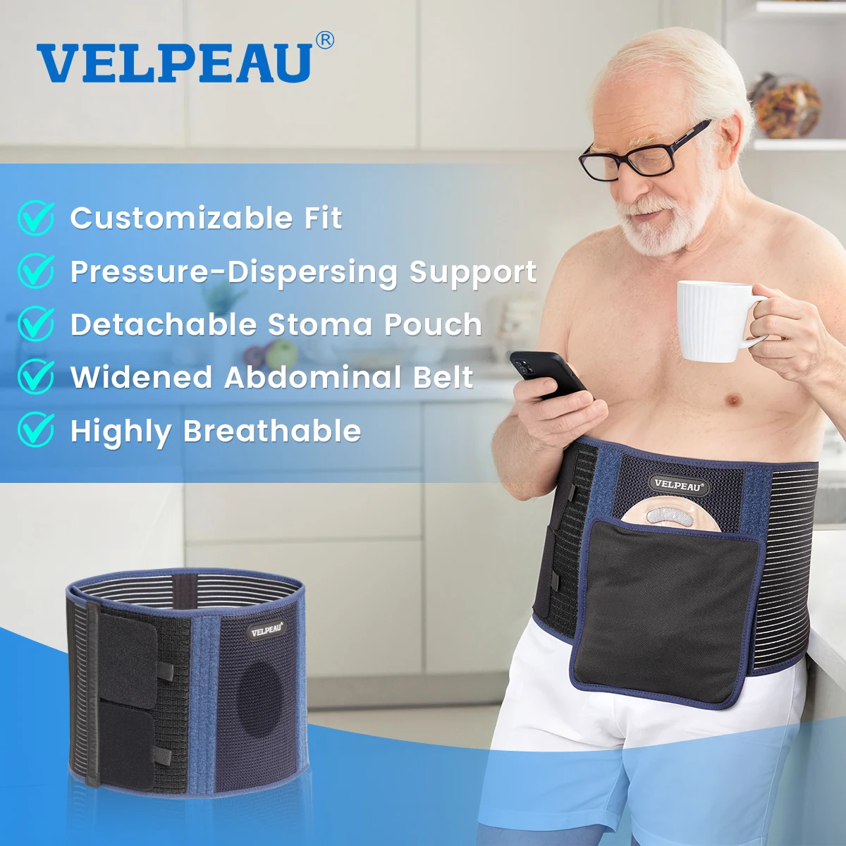 velpeau-人工肛門用サポートベルト。人工肛門用ポーチの固定や術後のケアに使用。男性・女性用。