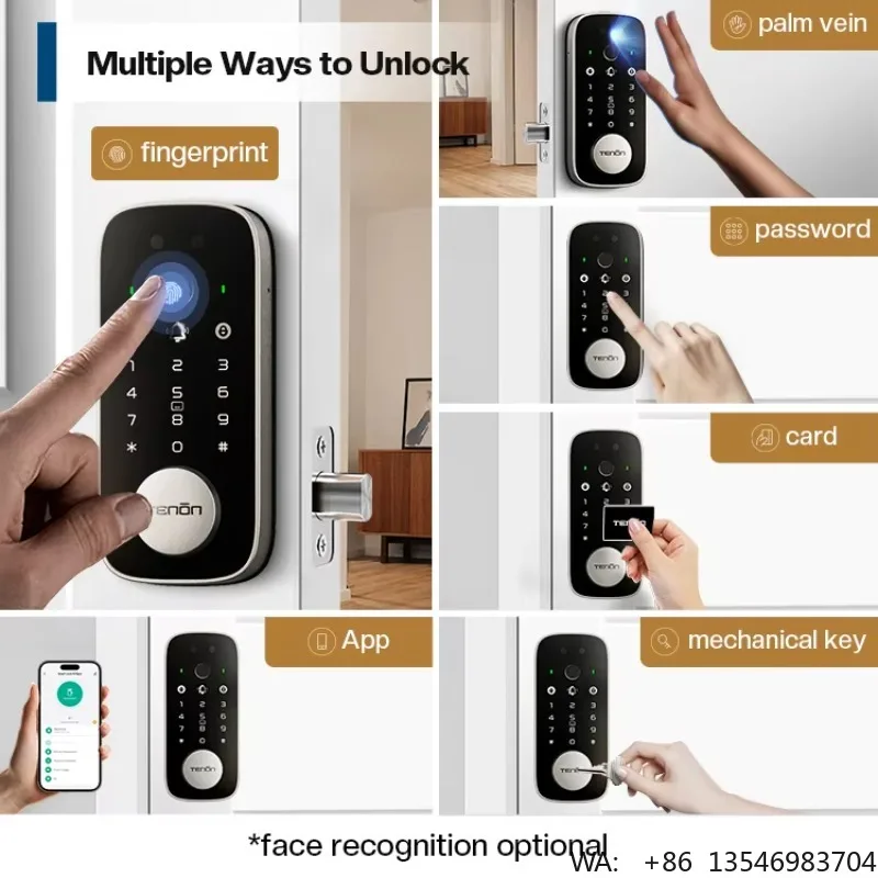 Custom Electronic Fingerprint Smart Door Lock Fashion Digital Tuya App Home Security Code Memory/Password Smart Lock