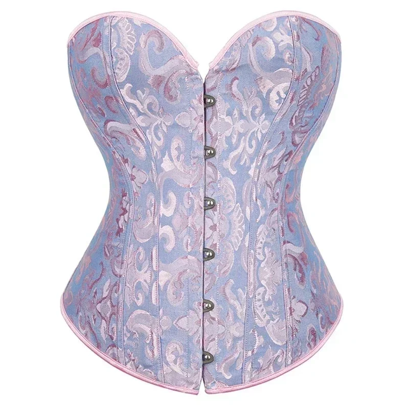 

Sexy Corset Women Bustiers Top Jacquard Vintage Flower Print Lingerie Corsets and Bustiers Lace-up Korsett Black