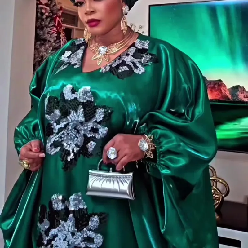 

African Dresses for Women Plus Size Africa Clothes Dashiki Ankara Sequin Boubou Robe Kaftan Gown Muslim Wedding Party Long Dress