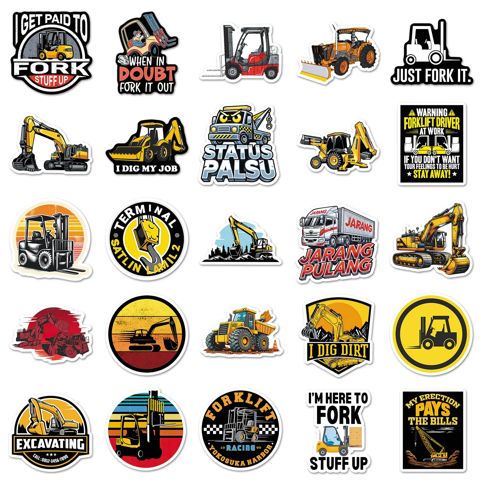 

50PCS Construction Vehicle Stickers Cartoon Style Excavator Engineering Vehicle Decorative Notebook Waterproof Stickers Kids Toy
