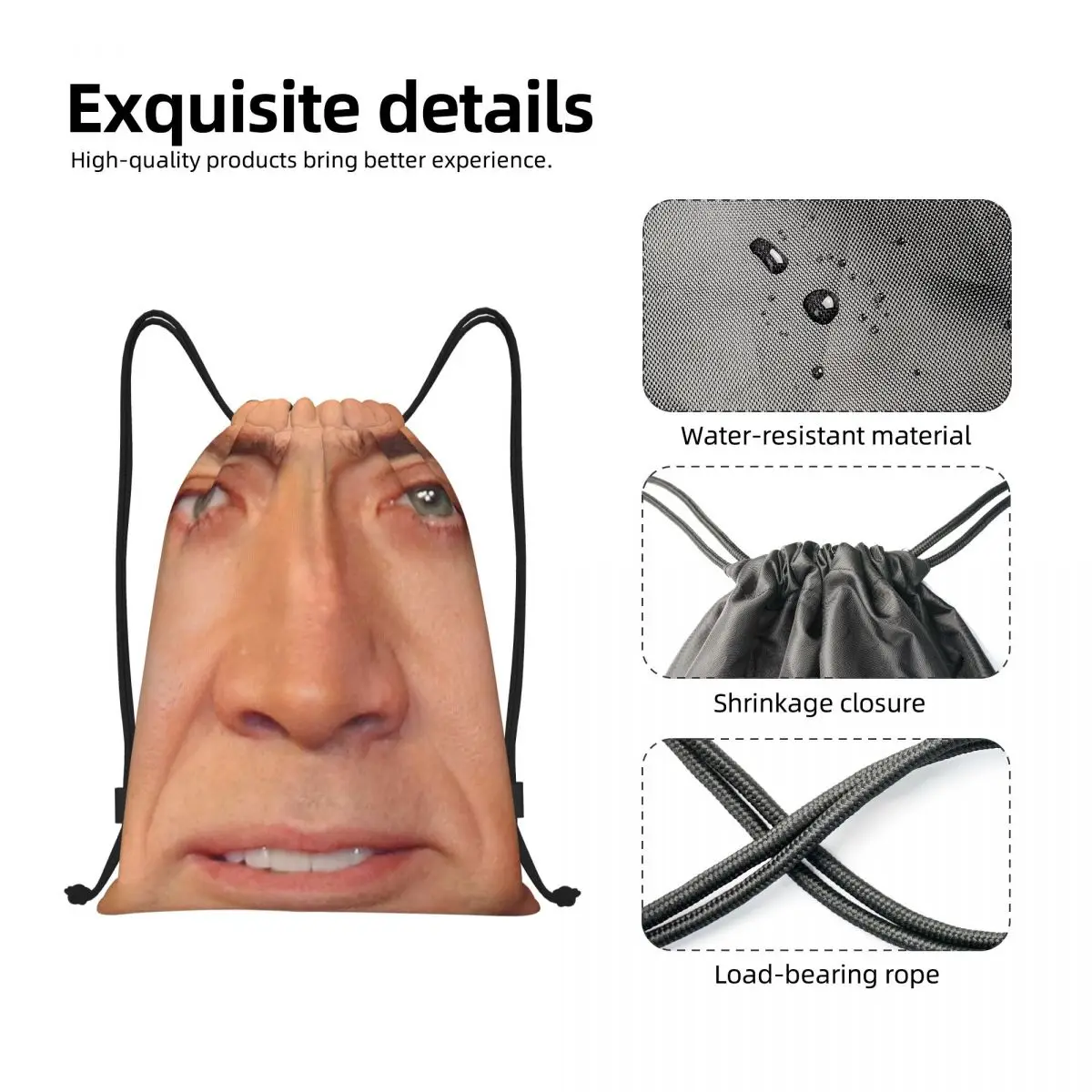 Nicolas Cage Face Drawstring Bag Women Men Portable Gym Sports Sackpack Funny Meme Shopping Backpacks