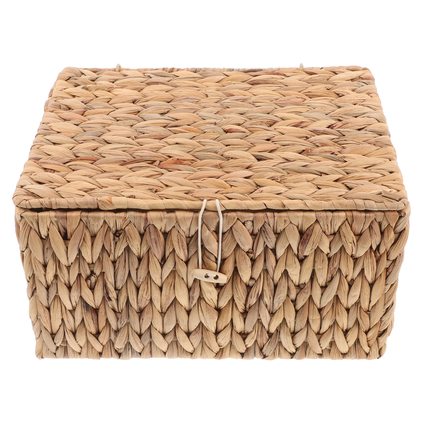 

Multifunctional Storage Basket with Lid Rectangular Woven Box for Home Office Organizing Cosmetics Clothes Photo Albums