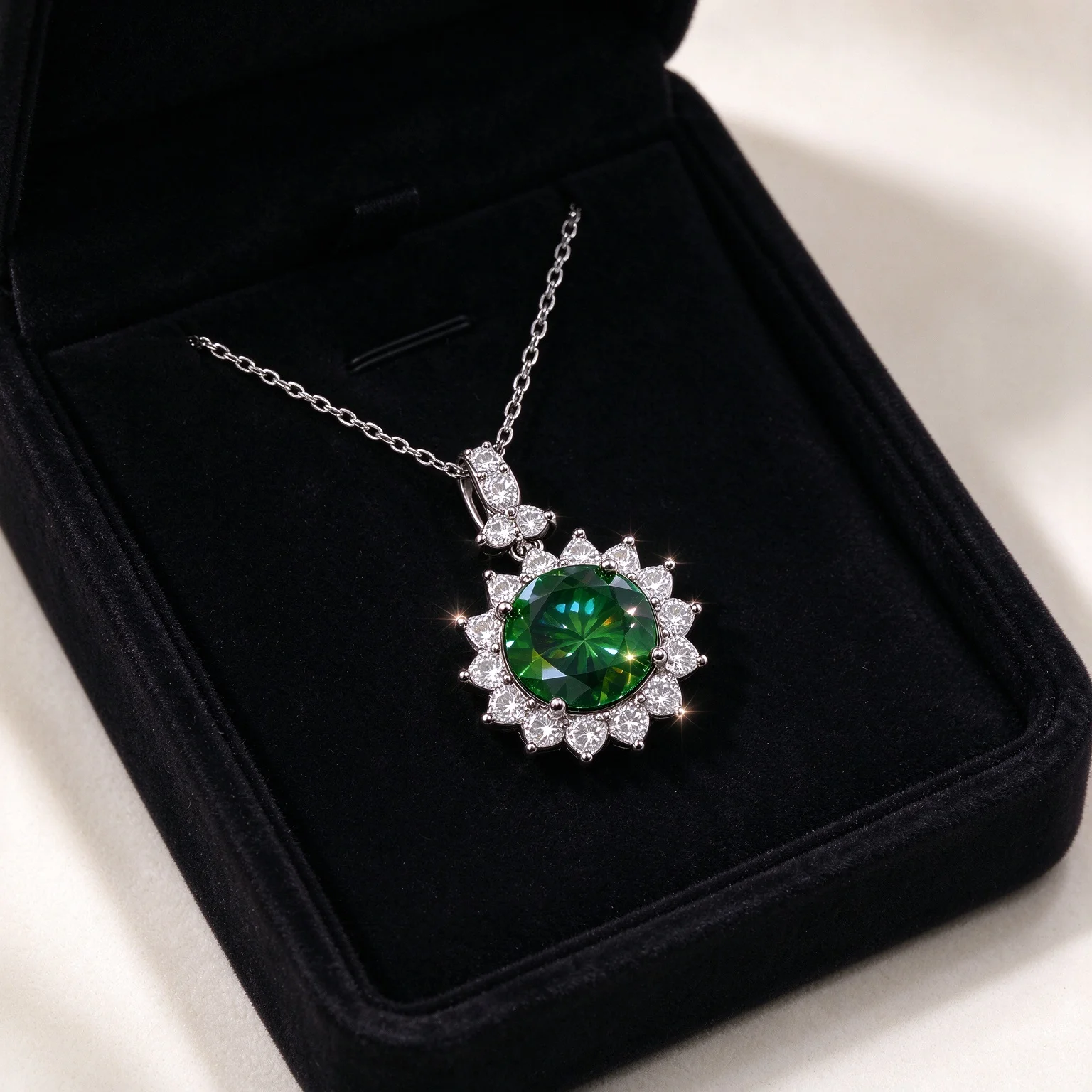 Sparkling 925 Sterling Silver Elegant Vintage Floral Pendant D VVS1 Stone Surrounded 3CT 5CT Green Moissanite Sunflower Charm Luxury Fine Jewelry Gift For Wedding Anniversary Engagement Birthday Christmas Party Daily Wear For Women Girls Wife Mother