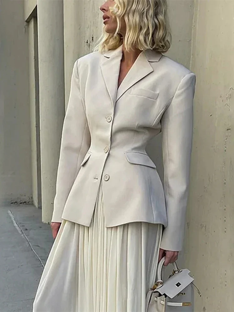 Suninheart Minimalist for Women Notched Collar Long Sleeve Blazer Female Conjuntos Mujer Dos Piezas De Vestir 2024