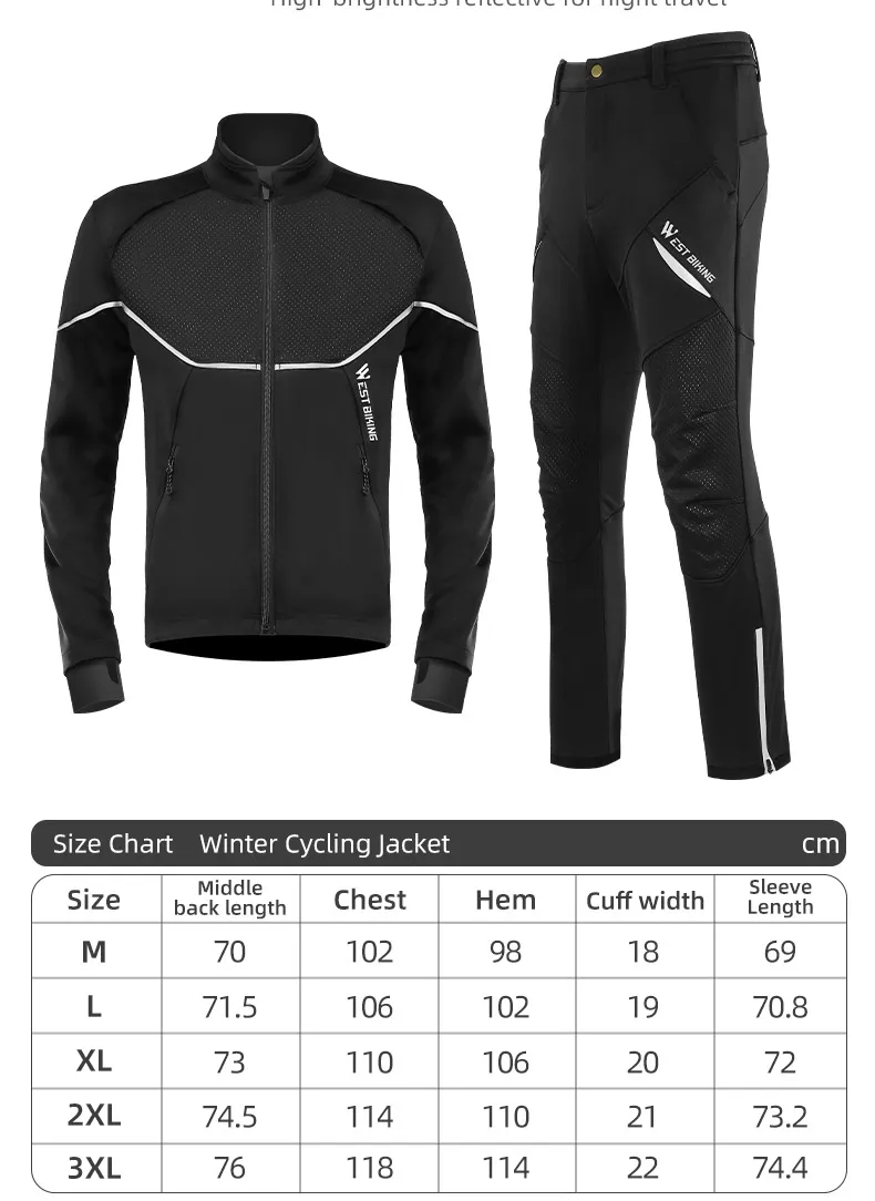 WEST BIKING Winter-Fahrradjacke, warme, winddichte MTB-Fahrradjacke für Herren, Fahrradbekleidung, reflektierendes Set – Detail 3