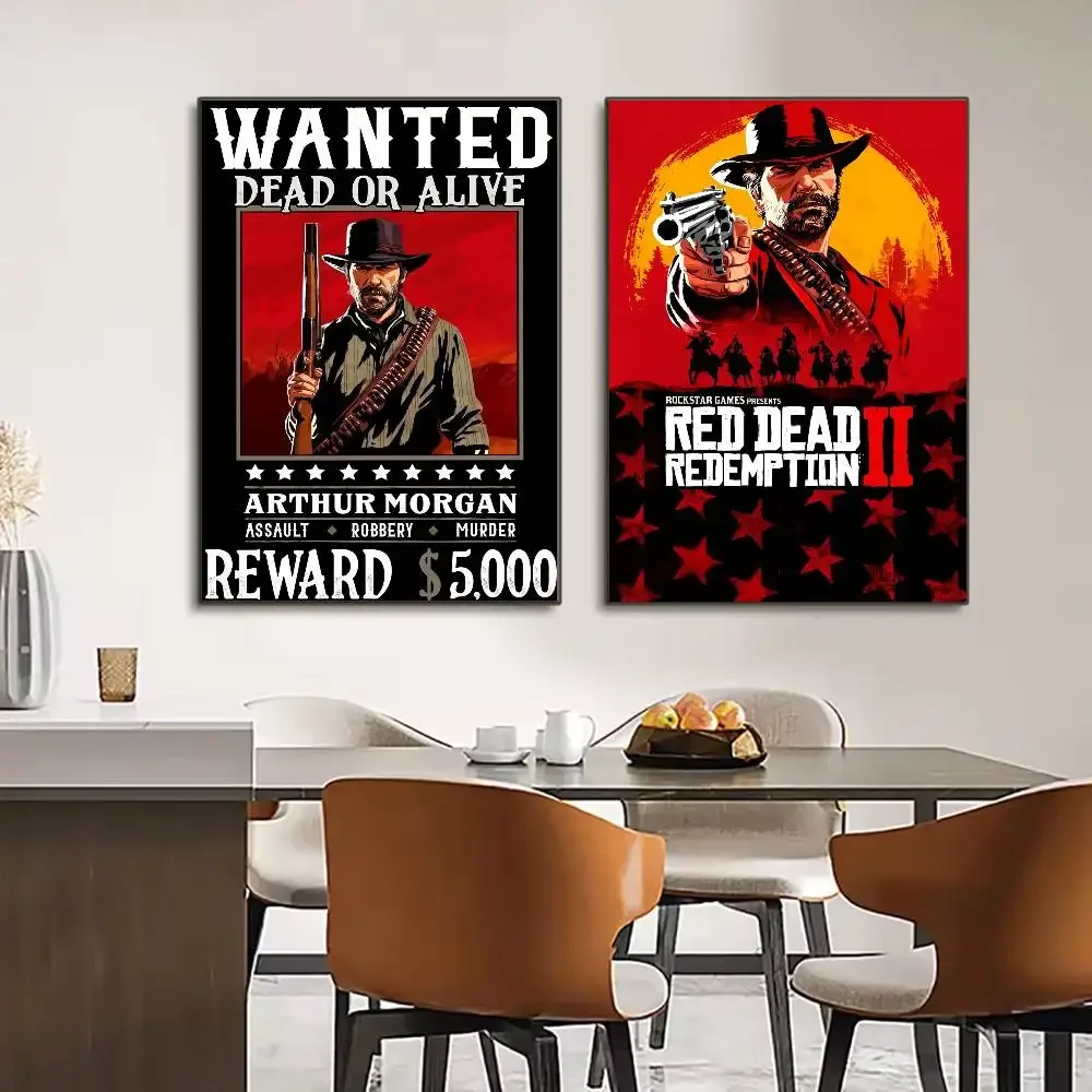 لعبة Red Dead Redemption 2 ملصق HD Art Sticky Wall مقاوم للماء غرفة المعيشة المنزلي غرفة نوم بار الديكور الجمالي