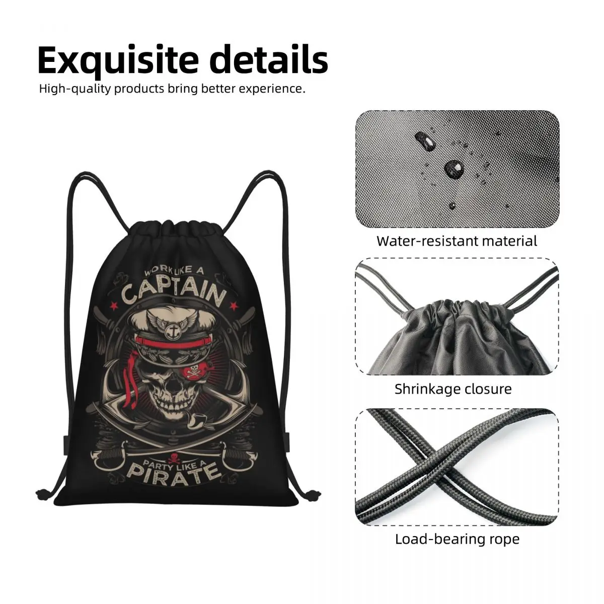 Mochila personalizada con cordón para hombre y mujer, bolsa deportiva con estampado de pirata, Calavera, Capitán, marinero náutico, ideal para ir de compras