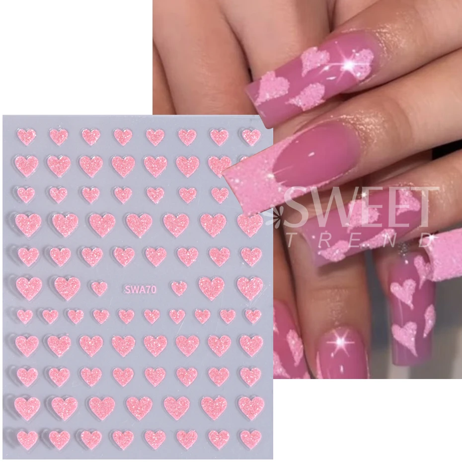 3 uds. De pegatinas 3D de corazón de amor con purpurina para uñas, calcomanías de lujo para uñas de amor rojo y rosa, deslizador adhesivo DIY, decoración de manicura romántica de San Valentín