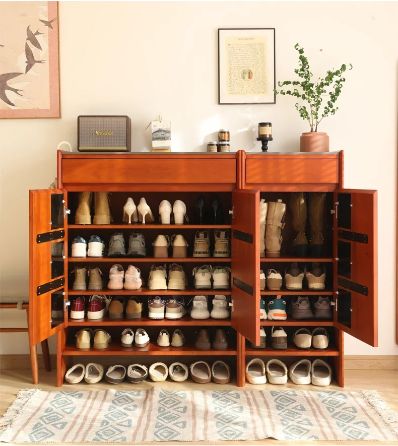 Q xz1 solid wood shoe cabinet entrance large capacity storage partition cabinet rock slab