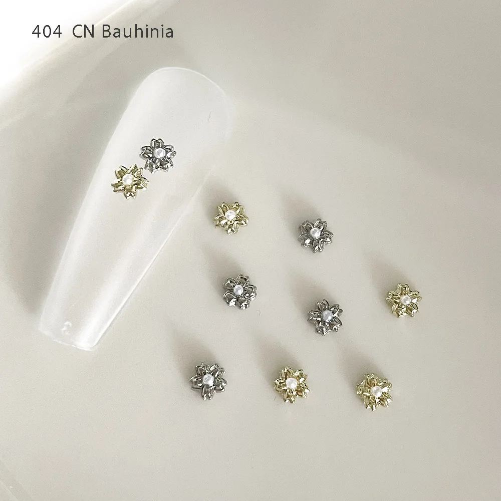 

-Bauhinia- CN Mini Flower Charms 3.5mm Chrome Detailed Flower Petals Alloy Vintage Pearl Bauhinia Bud Jewel Nailfit Ornament 404