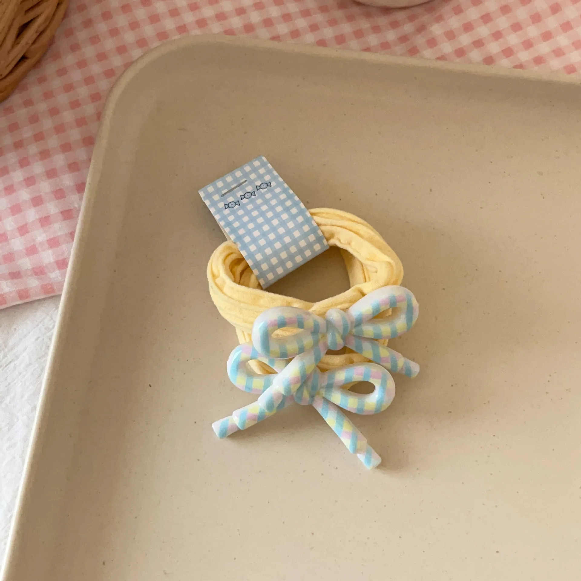 

Floral-Print Striped Bow Hair Tie: Cute, Girly Double Ponytail Hair Band – Fashionable Hair Accessories for Girls