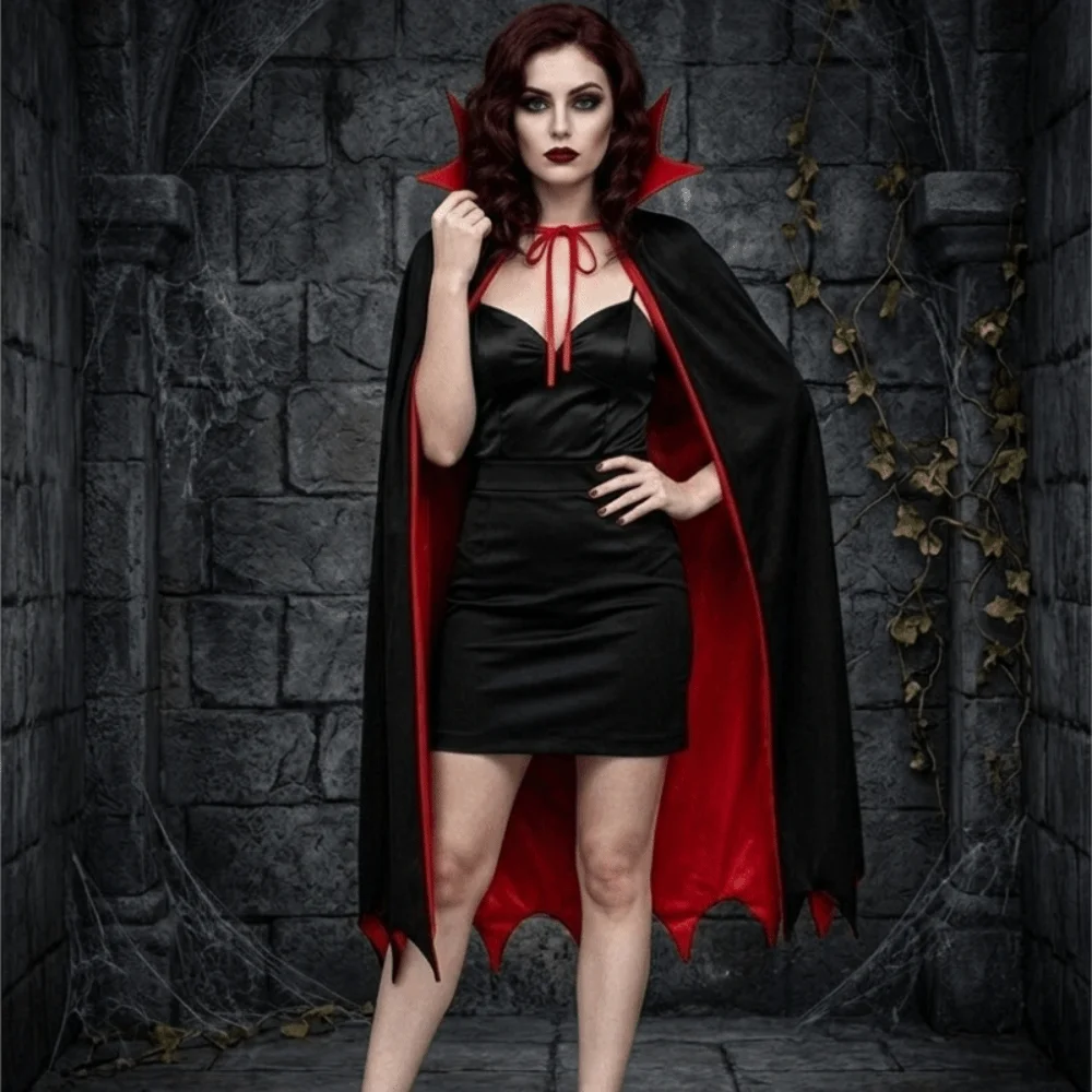 Stand-up Collar Halloween Hooded Cloak Washable Durable Solid Color Gothic Costume Cape Spooky Cosplay Outfits Comfortable Fit