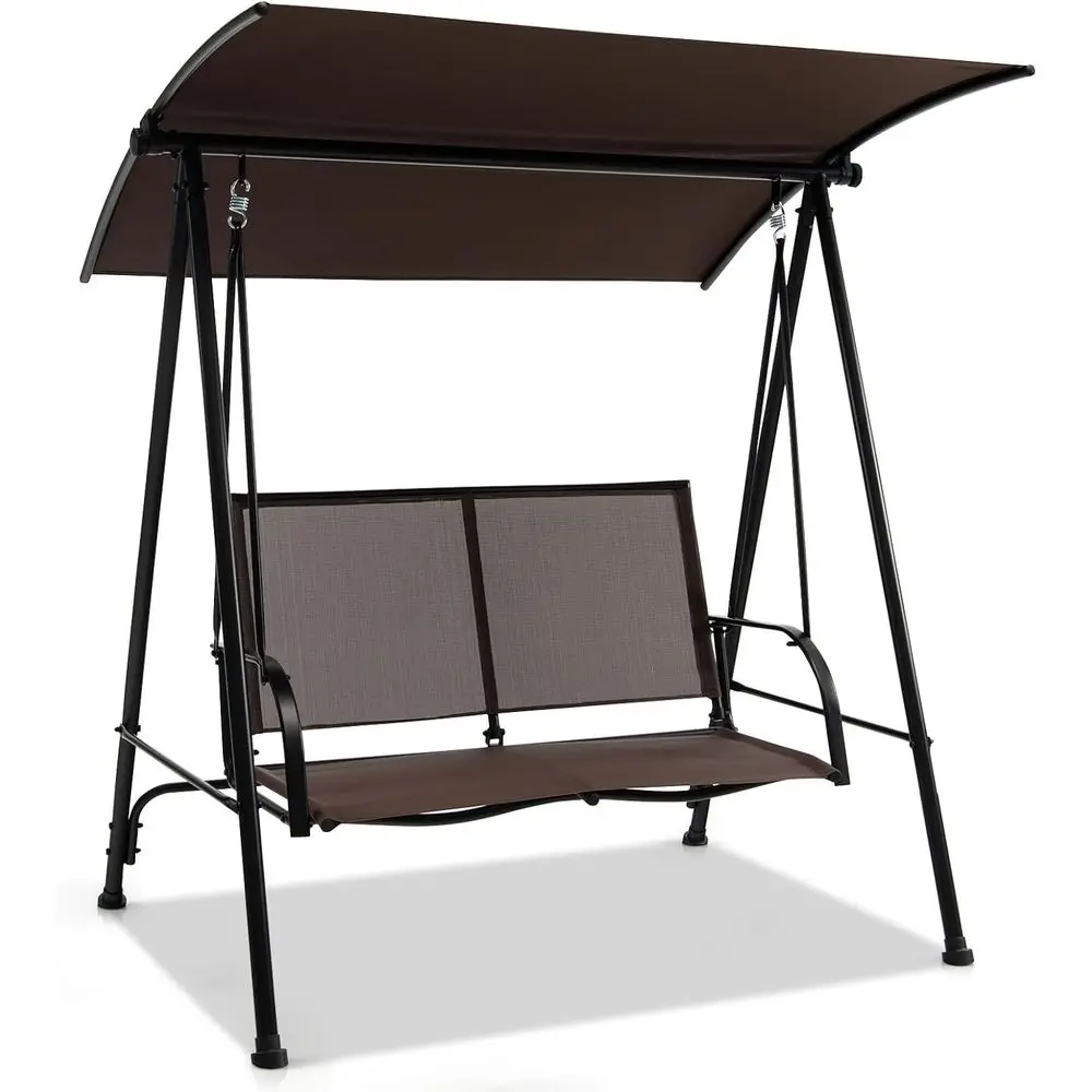 Asiento de Columpio Metálico Resistente para Dos Personas, Tela Transpirable, Ideal para Patio, Balcón y Relajación Junto a la Piscina